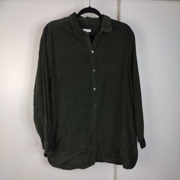 J Jill Size L Corduroy Tunic Button Front Shirt Long Sleeve Forest Green - Picture 1 of 6